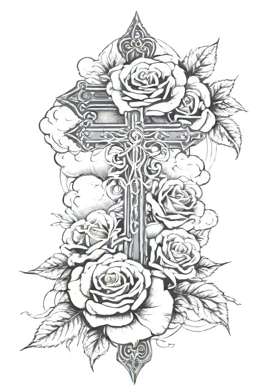 The heavens declare the glory of God; the skies proclaim the work of his hands. Clouds,roses with the christian cross tattoo design idea