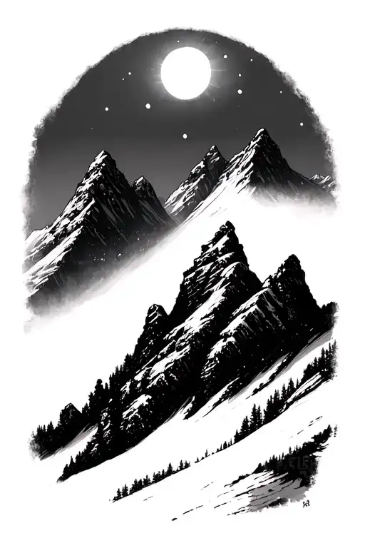 Mountains with snow tattoo design idea