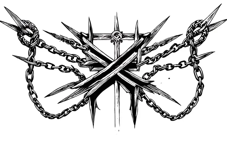 Orthodox cross bound with thick spiked chains tattoo design idea
