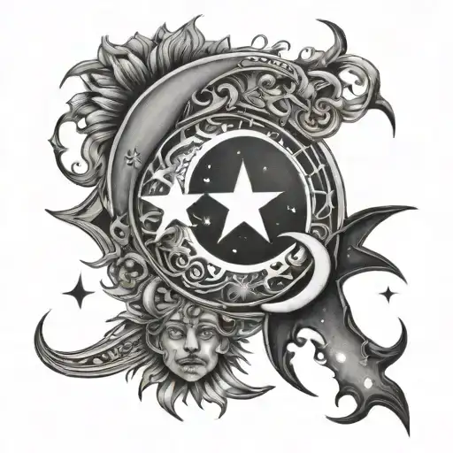 Sun Moon and Star with the names Ariyah Aria and Avaeah going though each  tattoo design idea