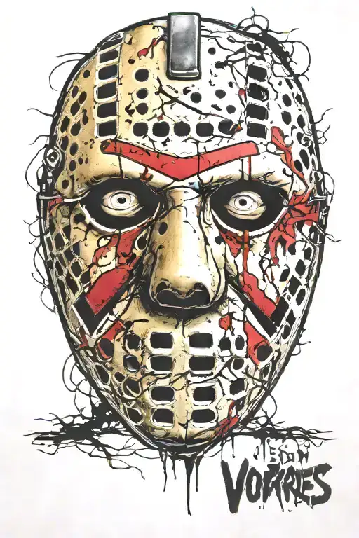jason voorhees mask split in half tattoo design idea