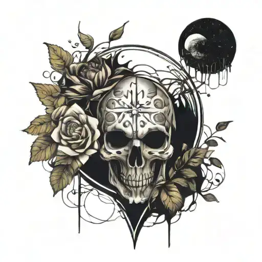 black spot that grows outward displays the manifestation of the dark side of personality. The sketch has some plants and tattoo design idea