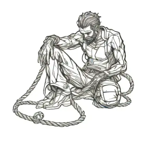 submissive guy tied up with rope tattoo design idea