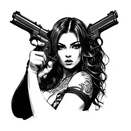 sexy girl with guns tattoo design idea