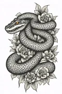 american traditional snake hidden in flowers   tattoo design idea