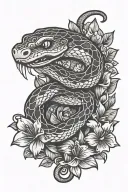 american traditional snake hidden in flowers   tattoo design idea