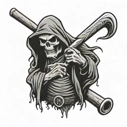 cholo reaper with baseball bat tattoo design idea