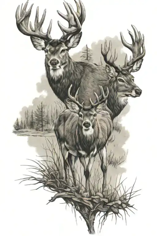 buck and doe walking together tattoo design idea