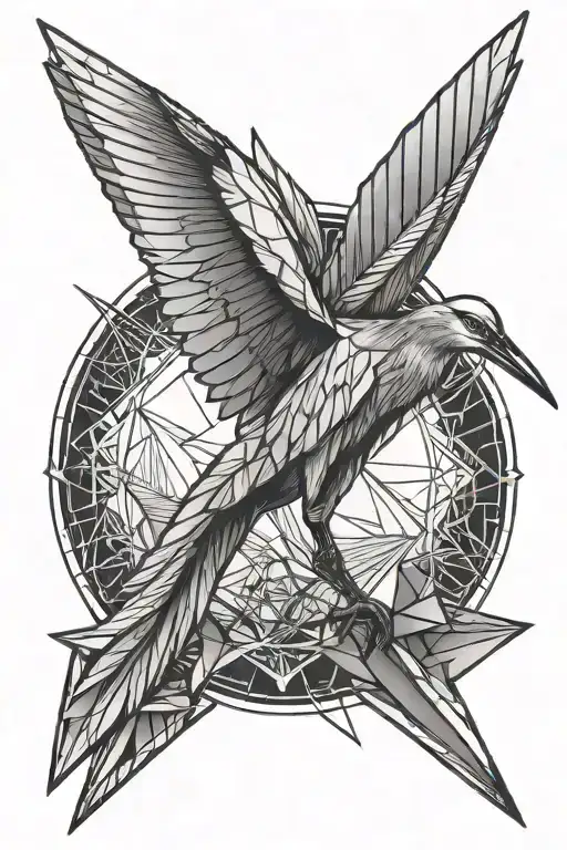 Paper crane with geometric lines tattoo design idea
