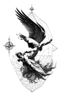 icarus falling with compass fine line tattoo, add geometry aspect  tattoo design idea