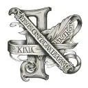 roman numerals of three birthdays with bands around them and some decortive, dec14 1999,august 7 2001, april18 2004 tattoo design idea