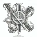 roman numerals of three birthdays with bands around them and some decortive, dec14 1999,august 7 2001, april18 2004 tattoo design idea