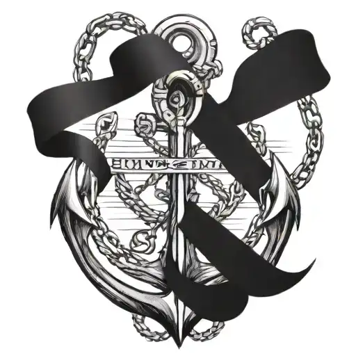 An anchor from a military ship with an iron chain and a ribbon with the inscription Svetlana tattoo design idea