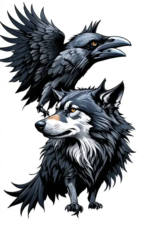raven and wolf emblem tattoo tattoo design idea