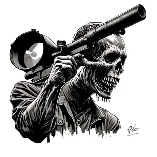 zombie in the scope of a sniper aiming tattoo design idea