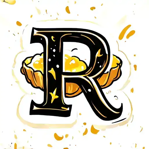 dumpling with a cursiv letter R tattoo design idea