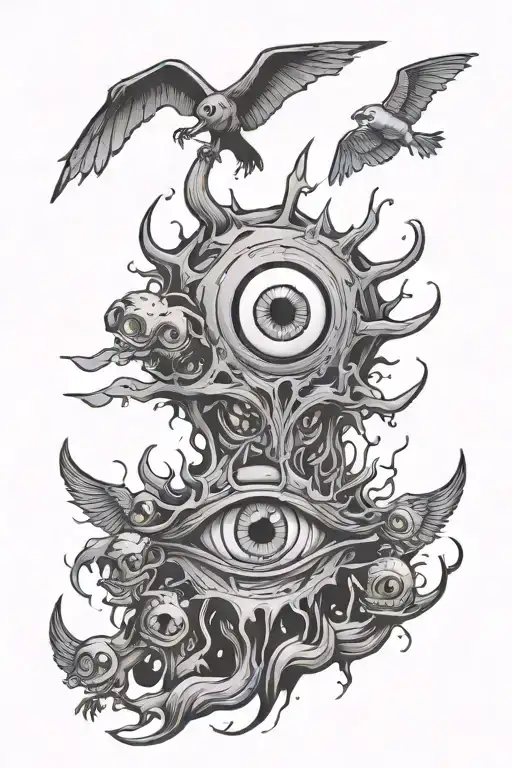 tattoo with many creepy eyes horror  tattoo design idea