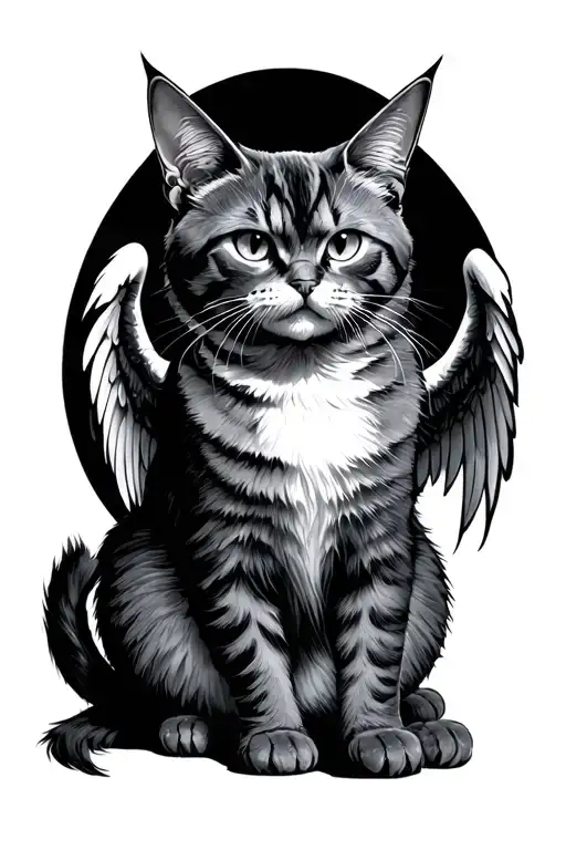 evil cat with wings  tattoo design idea