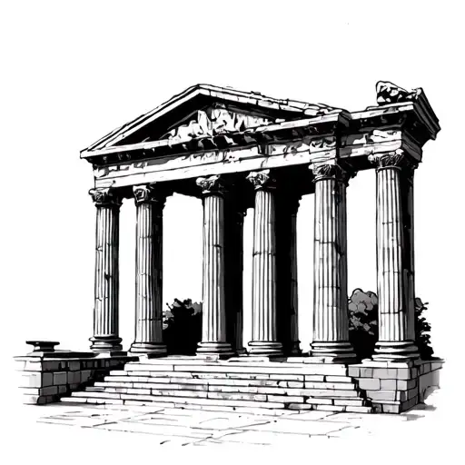 three roman pillars in front of the temple entrance tattoo design idea
