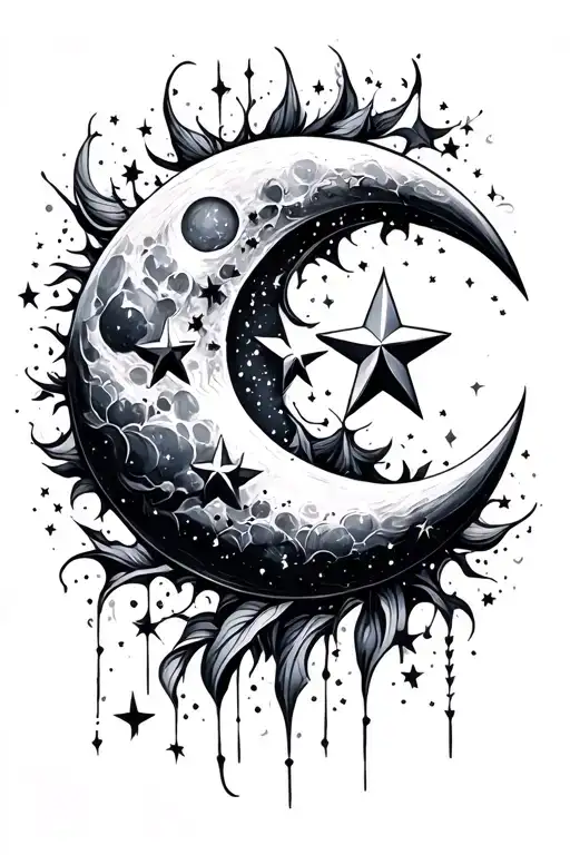 Star moon made tattoo design idea