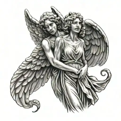 Weeping angel and laughing devil tattoo design idea