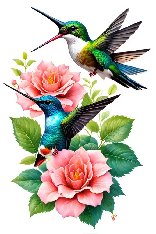 humming bird and begonia tattoo design idea