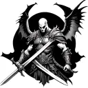 Gothic tattoo warrior with sword right side has demonic bat wing left side has angelic wing Chest size tattoo tattoo design idea