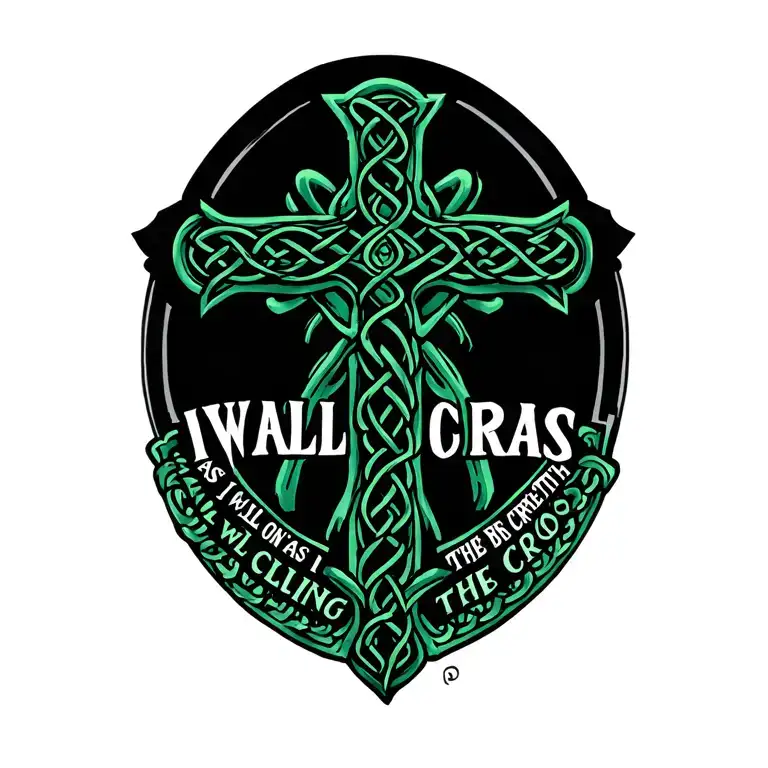 Celtic cross with words "As long as I have breath, I will cling to the cross." tattoo design idea