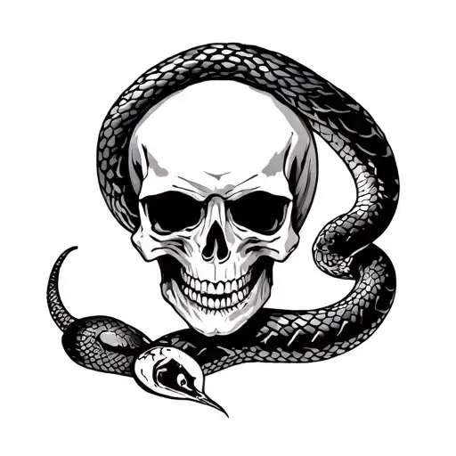 skull and serpent tattoo design idea