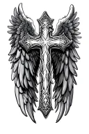 cross with angel wings made tattoo design idea