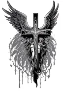 cross with angel wings made tattoo design idea