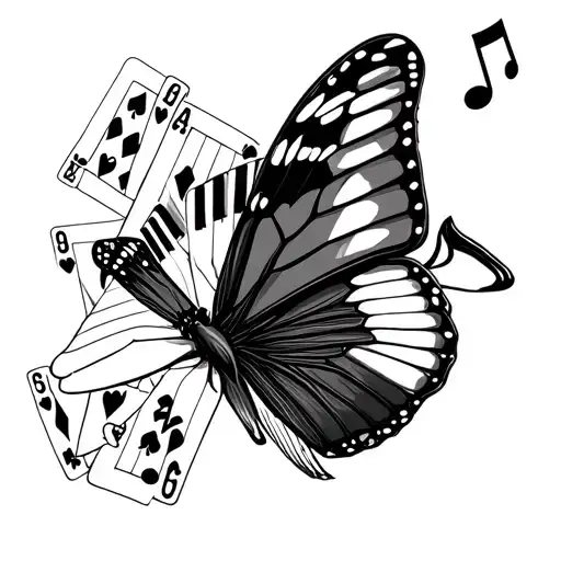 Elvis, accordion, Jeep wrangler, keyboard, music notes, casino, Las Vegas, playing cards, monarch butterfly  tattoo design idea