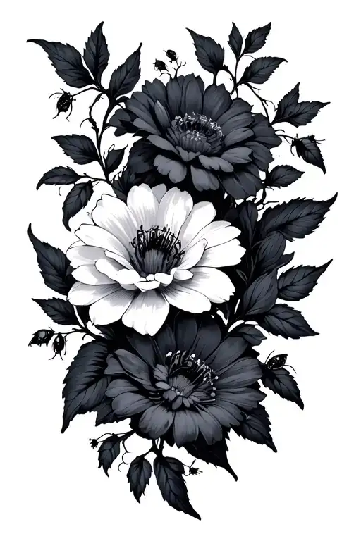 flowers bugs vines dark goth tattoo design idea