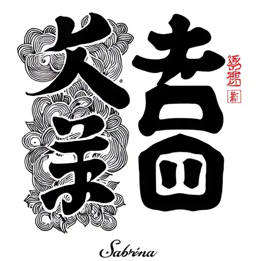 Chinese characters for "love" and "eternity" combined with the name "Sabrina" tattoo design idea