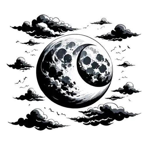 moon and clouds surrounding tattoo design idea