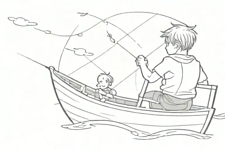 child on an amusement park boat ride sailing away from me. tattoo design idea