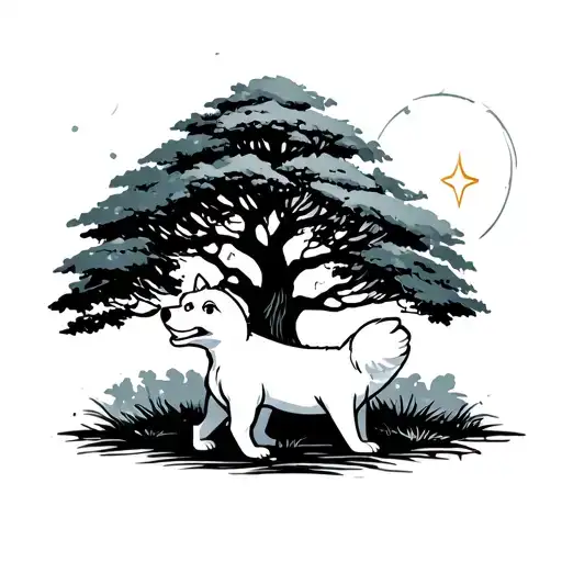 small white dog with a tree star from the land before time tattoo design idea