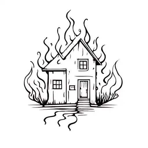 house burning tattoo design idea