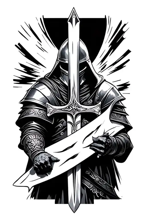 knights Templar knight with a sword tattoo design idea