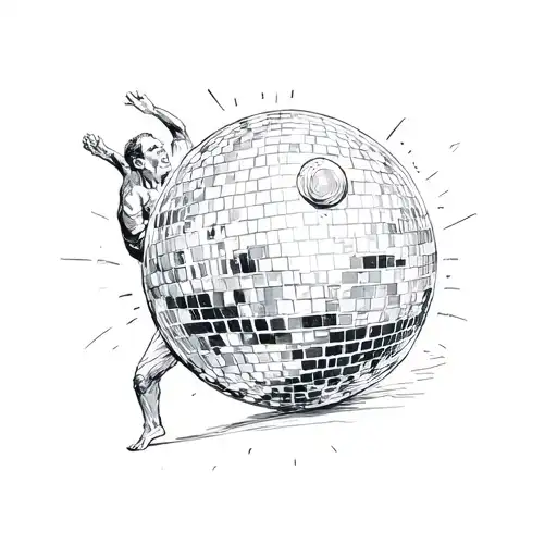 Sisyphus pushing disco ball tattoo design idea