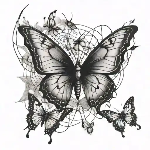 butterflies and spiders web tattoo design idea