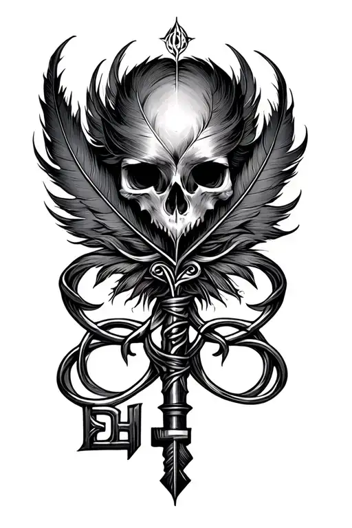 soul, lover, old key, love, feather quill scrawling, celtic tattoo design idea