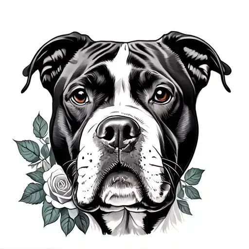 pitbull and roses tattoo design idea