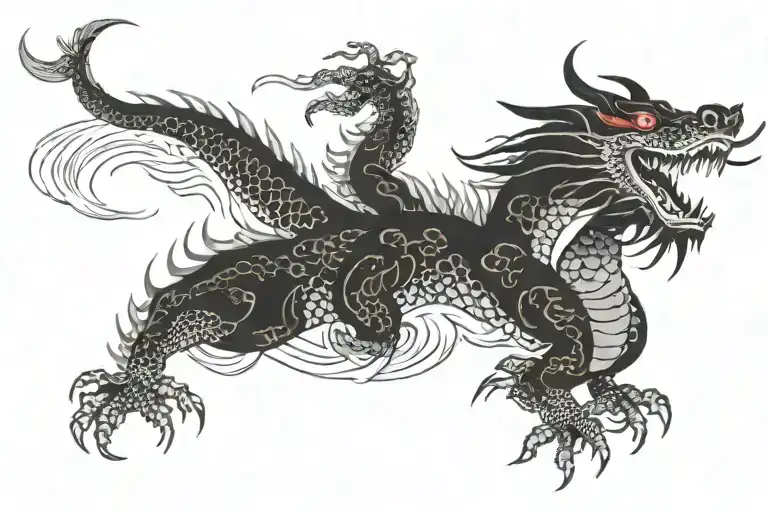 black Japan dragon without wings spread wide tattoo design idea