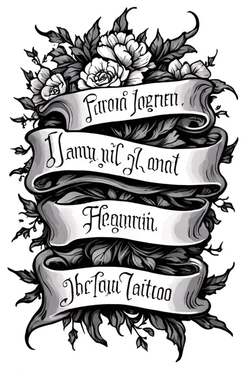 religious scripture with 5 family names tattoo design idea