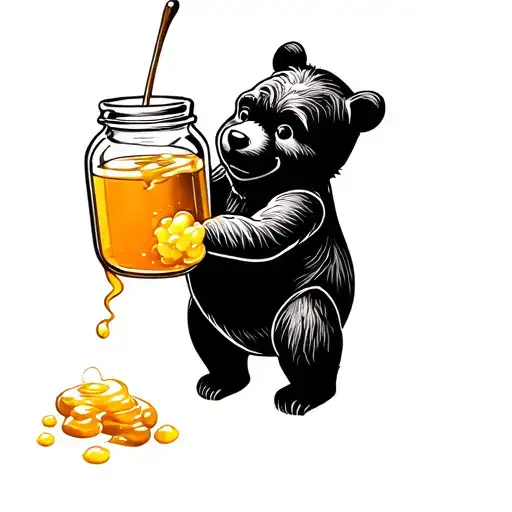 pooh bear with honey jar filled tattoo design idea