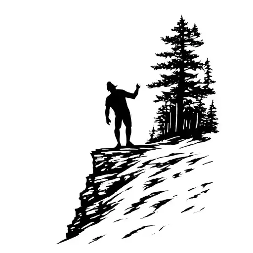 man on edge of cliff howling tattoo design idea