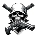 grim reaper skull with gun intertwined tattoo design idea