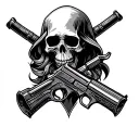 grim reaper skull with gun intertwined tattoo design idea