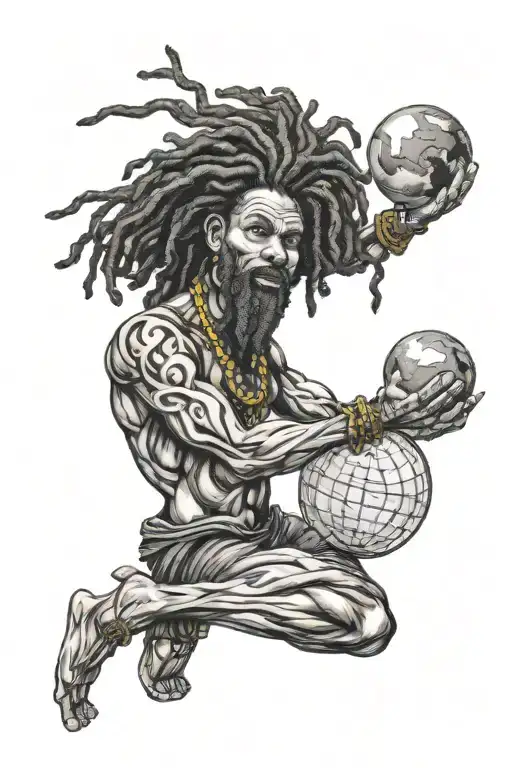Rasta atlas holding the world tattoo design idea